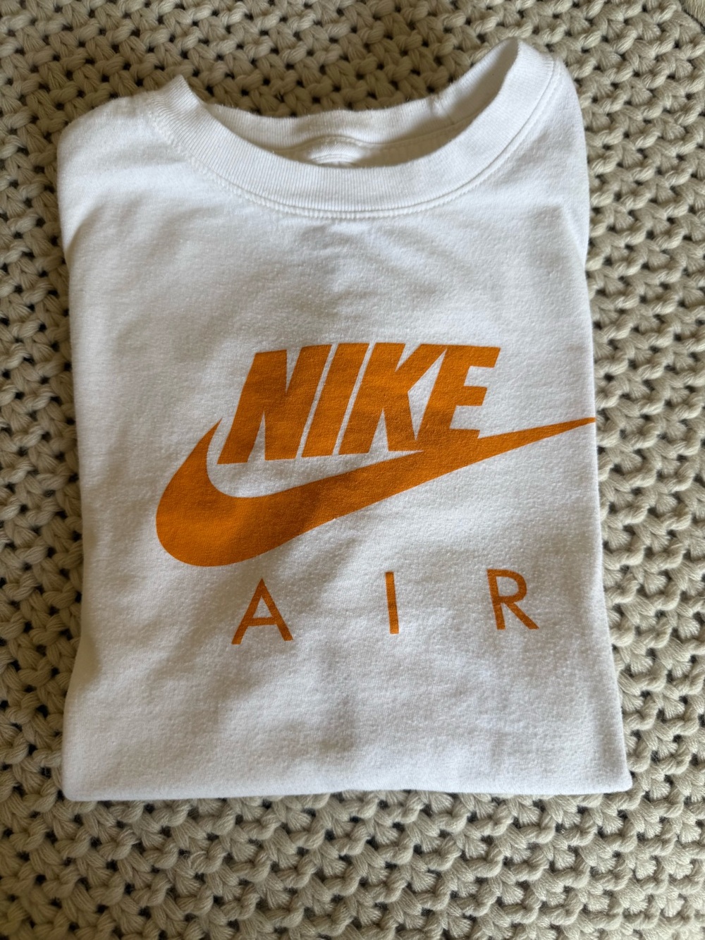 Nike Air White Short-Sleeve Tee with Orange Swoosh Logo Youth Large